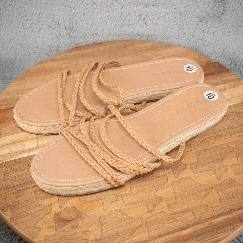 Madewell Sandals Womens 10 Tan The Kathryn Braided Espadrille Leather Slides NEW